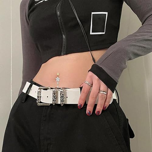 14G Clicker Belly Button Ring, Dangle Belly Button Rings, Surgical Stainless Steel CZ Cute Navel Body Piercing Jewelry for Women, Gold/Silver/Pink4