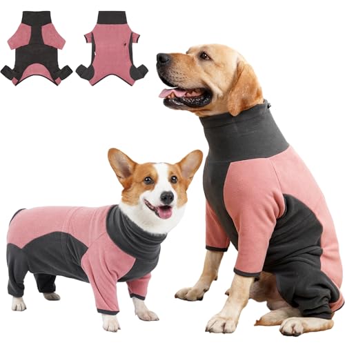 Dog Winter Coat Soft Fleece Dog Clothes for Cold Weather, Warm Dogs Pullover Pajamas Cozy Cold Weather Jacket Full Body Suit Windproof Fleece Sweater for Dogs Walking Hiking Sleeping (Pink S)