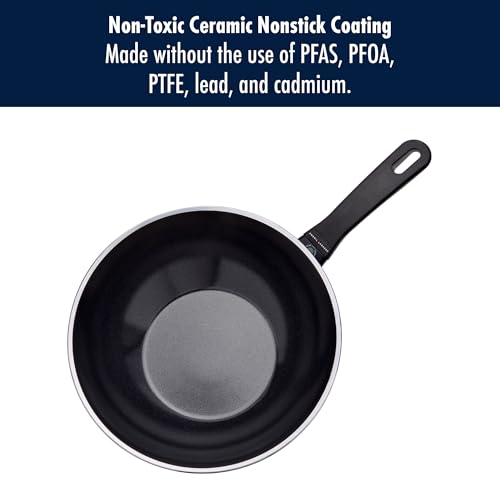 Image of HENCKELS x EMERIL Lagasse Nola 11-Inch Nonstick Wok with Lid, PFAS-Free Aluminum Wok Pan, Made in Italy, Scratch-Resistant Ceramic Nonstick Cookware, Oven Safe