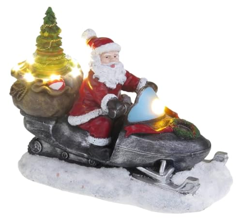 Lightahead Musical Santa Riding Snowmobile Bike Figurine with Christmas Scene, Turning Tree, LED Lights and 8 Melodies