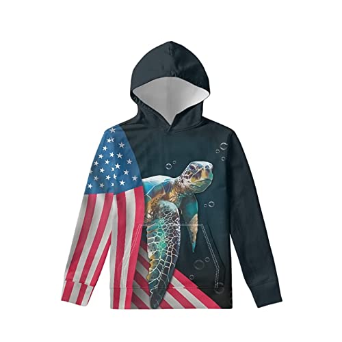 Xpyiqun American Flag Clothes Boys Fashion Hoodies Sea Turtle Sweatshirt Fall Outfits For Girls Kids Size 8-10 Long Sleeve Shirt Casual Comfy Pullover Tops Active Sweat Shirts Jumpers #TOP2