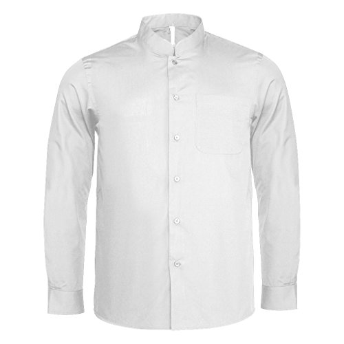 Kariban Mandarin Collar Shirt - Men's Long Sleeve, White, Size S, Chest Pocket