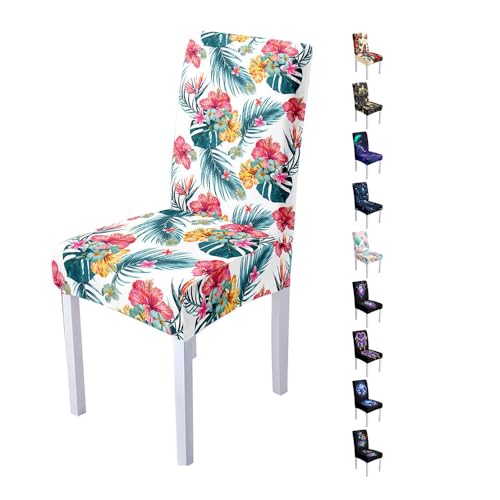 Hixingo Fundas Sillas de Comedor 1 2 4 6 Pack Impresión 3D,Elásticas Fundas para Sillas,Lavables Funda Sillas Comedor,Fundas Sillas Ajustables para Decoracion,Partido (1 Pack,Flor Tropical)
