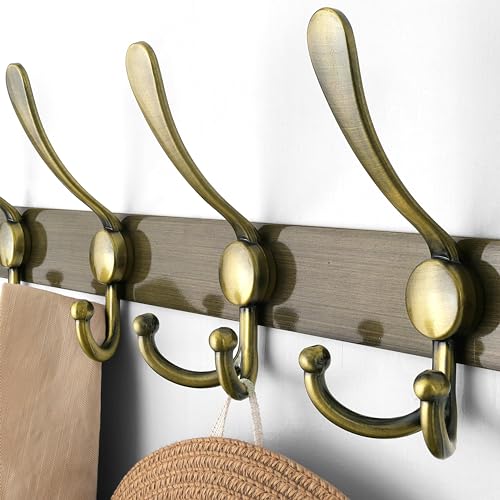 image for Dseap Wall Mounted Coat Rack - 5 Tri Hooks, Heavy Duty, Stainless Stee