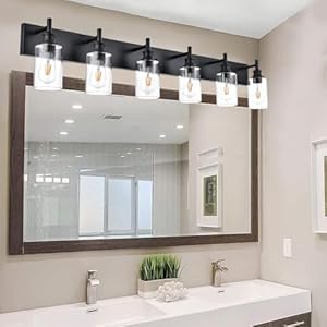 6 Light Bathroom Vanity Lights Black Bathroom Lighting Fixtures Over Mirror with Clear Glass Shades, Modern Farmhouse Bathroom Wall Sconces Lighting Vanity Fixture for Bathroom Bedroom 6 Light Bathroom Vanity Lights Black Bathroom Lighting Fixtures Over Mirror with Clear Glass Shades Modern Farmhouse Bathroom Wall Sconces Lighting Vanity Fixture for Bathroom Bedroom
