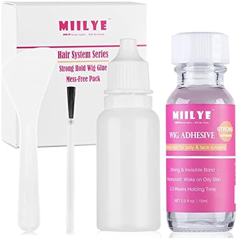 Waterproof Lace Glue, Clear| Invisible MIILYE Hair Replacement Wig Bonding Glue, Strong Hold Acrylic Wig Adhesive for Front Lace Wigs and Poly Hairpieces, Toupee, Cosmetic Hair Systems, 0.5oz/ 15ml Cover