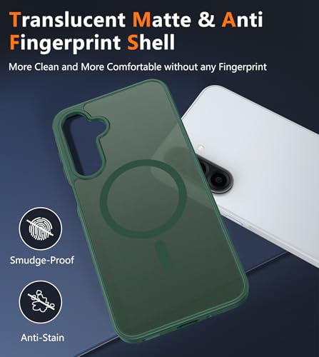 Image of FNTCASE for Galaxy A26 5G Phone Case: Magnetic Matte Translucent Military Grade Drop Protection Cell Phone Cover - Slim Rugged Durable Shockproof Protective for Samsung A26 Cases - Green