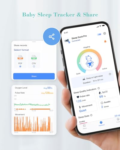 Babytone Baby Pulse Oximeter, Smart Baby Sock Tracking Oxygen Level, Heart Rate and Movement, with Sleep Pattern Analysis Wearable Infant Foot Monitor with Free APP Bluetooth for 0-36 Months Newborn - Image 4