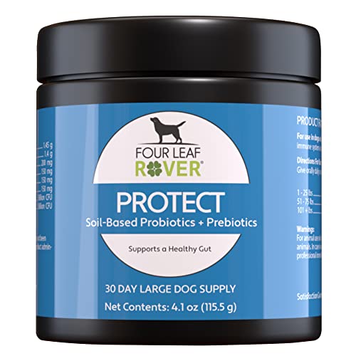 Four Leaf Rover: Protect - Soil-Based Probiotics for Dogs with Food-Based Prebiotics for Gut Health and Immune Support - 12 to 60 Day Supply, Depending on Dog’s Weight - Vet Formulated