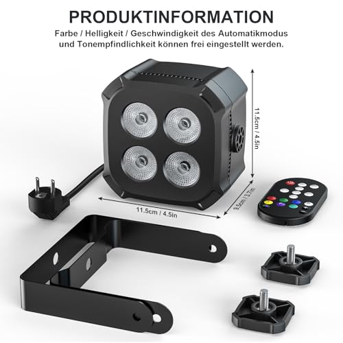 Rtktoup 4PCS RGBW LED Par Scheinwerfer, 40W LED Bühnenlicht DMX 4/8CH mit Fernbedienung Par Strahler, Discolicht Partylicht für DJ Bühne Bar Party Hochzeit Haloween Weihnachten