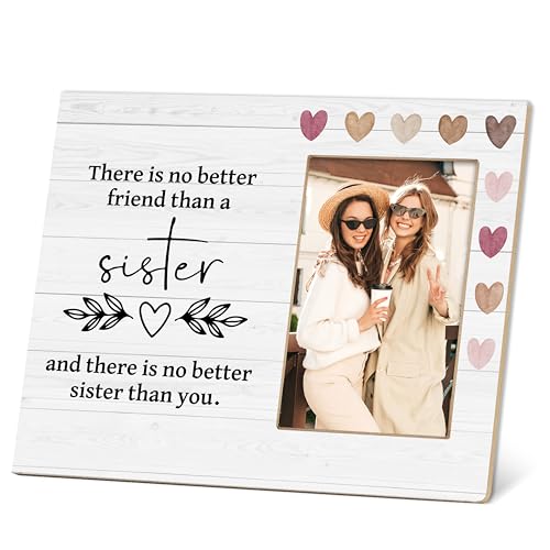 TIRYWT Sister Gifts for Women Cousins, Wooden Heart Picture Frame, Sister Make The Best Friends, 4x6 Inch Bedroom Tabletop Decorations, Sister Photo Frames-D12