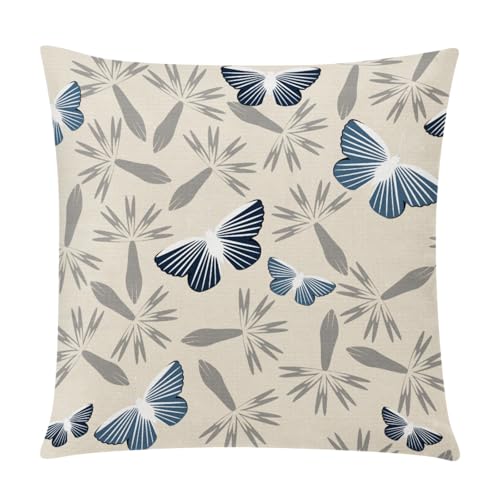 Blue Beige Throw Pillow Covers 18x18 Set of 6, Daisy Floral Linen Decor by COMMINY - Used condition - Image 8