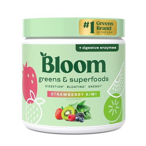 Bloom Superfood Powder Donna Fragola Kiwi con probiotici, enzimi, spirulina e clorella. Supporta intestino, detox, energia e antigonfiore. 25 porzioni, perfetto per smoothie.