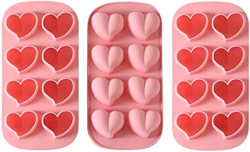 Webake Ice Cube Trays Silicone Set of 3 Reusable Silicone Ice Cube Molds Heart Shaped Ice Maker for Whiskey Drinks and Cocktails