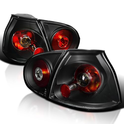 Spec-D Tuning JDM Black Tail Lights Compatible with 2006-2009 Volkswagen Golf MK5 GTI Rabbit R32, Left + Right Pair Assembly