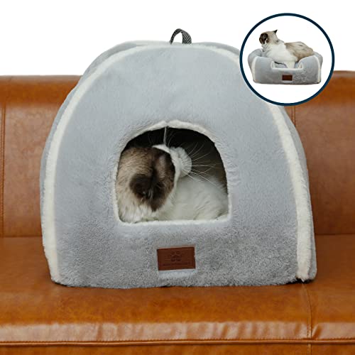 Image of Cat Bed for Indoor Cats - Cat Cave Bed Cat House Cat Tent with Removable Washable Cushioned Pillow, Soft and Self Warming Kitten beds,Cat Beds & Furniture,for Small and Medium Pet Bed.