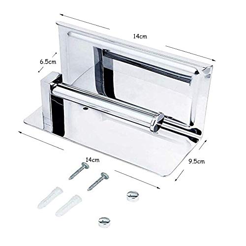 Toilet Roll Holder with Screws, Self Adhesive Stainless Steel Toilet Roll Paper Holder with Phone Shelf, Wall Mounted Toilet Roll Paper Holder for Bathrooms and Kitchen (Polished)