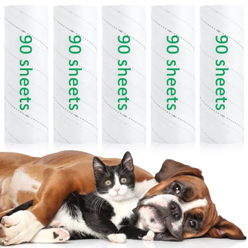 Onlyesh 450 Hojas Rodillo Quitapelusas, 16cm Área Extendida del Rodillo Quitapelos Mascotas, 5 Rollos, 90 Hojas por Rollo, para Quita Pelos Mascota Ropa, Pelo de Gato, sofá, Cama y Alfombra