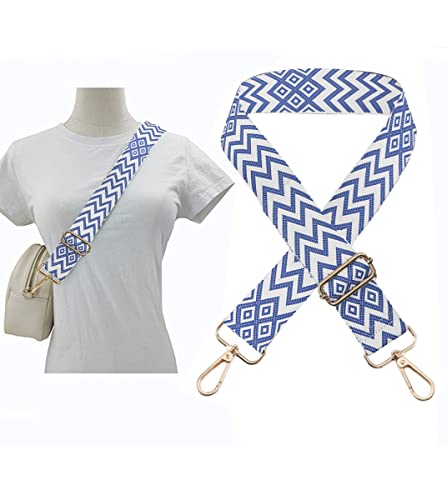 Image of 1pc Extendable Zigzags Jacquard Bag Strap with Clasps Geometric Webbing Belt for Shoulder Crossbag Messenger Bag Replacement (Blue)
