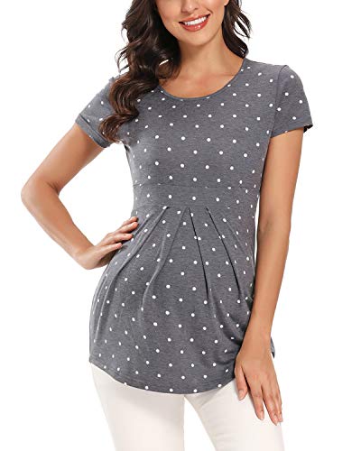 Ecavus Tunique d'été à manches courtes pour femme - Style décontracté - Plissé sur le devant, Floral 45, Taille M Cover