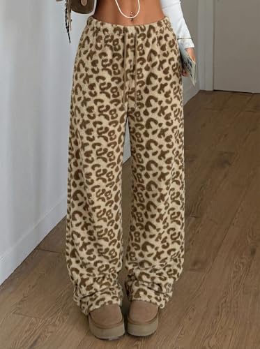 Image of ZAFUL Women's Fuzzy Plush Pajama Pants Wide Leg Pj Bottoms Lounge Pants