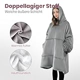 Good Nite Decke mit Ärmeln für Frauen und Männer Sherpa kuscheldecke Tragbare Decken Adult Cosy Sweater Tragbare Warm Decken Übergroßer hoodie mit Taschen Grau （80x85cm）