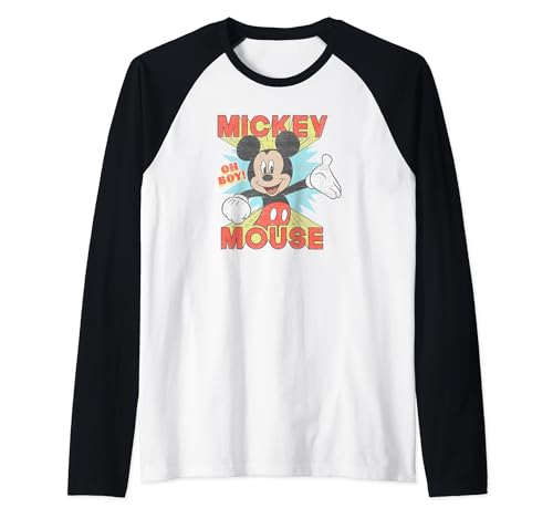 T-shirt Baseball Disney Mickey Oh Boy Poster Raglan pour Homme