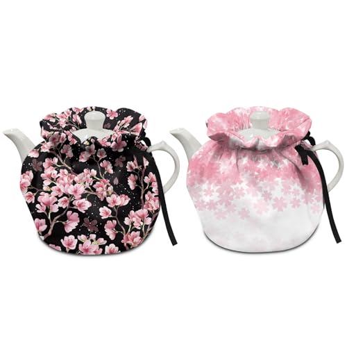 GLENLCWE Pink Cherry Blossom Tea Cozy Set of 2 Kitchen Tea Pot Dust Cover Insulated Tea Cozies Keep Warm Teapot Dust Cover for Women