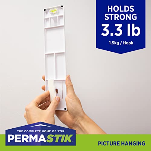 Image of PermaStik Picture Hanging Kit Includes Removable Adhesive Hooks, 8 Large, 1 Hanging Tool, White