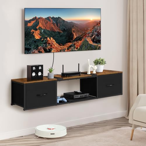 Vrisa Floating TV Stand with Storage (Rustic Brown)
