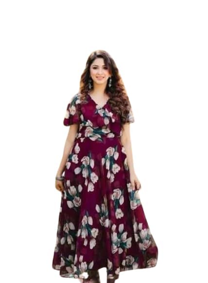 GenericSky International Printed Anarkali Georgette Suits for Women | Anarkali Gown for Women Readymade | Gown for Women semi-Stitched | Gown for Women 2023 | Gown in Clothing & Accessories