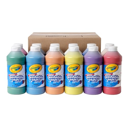 Crayola Washable Paint (12ct), Teacher Classroom Must Haves, Wishlist Essentials, Bulk Paint Set for Kids Art Projects, 16 Oz, Nontoxic Craft Supplies, Ages 3+ by Crayola - Used condition - US$41.00