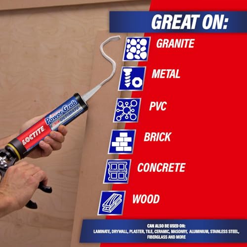 Image of Loctite Power Grab All-Purpose Construction Adhesive, high strength, high tack, gap-filling adhesive, No-nails and screws, Bonds to wood, MDF, concrete, glass, marble, granite, stone,brick,460g*2