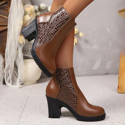 Bottines à talon haut stable et fermeture éclair dos - Confort décontracté