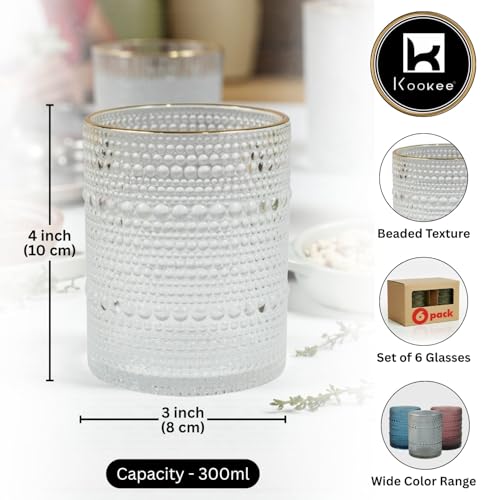 Image of Kookee Jupiter Vintage Hobnail Bubble Glass Double Old Fashioned Tumbler | Whiskey Glass Set | Cocktail Drinking Glasses | Textured Barware | Set of 6 | 300ml (12118)