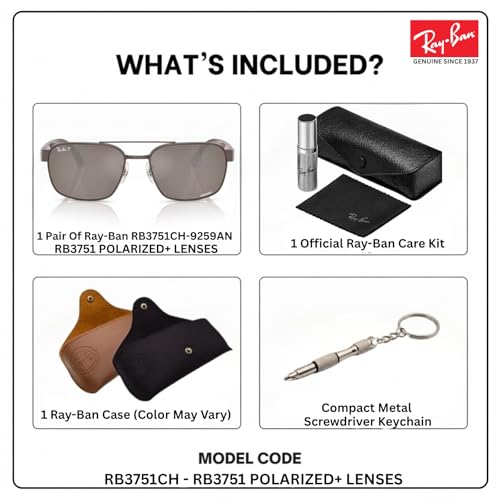 Image of Ray-Ban RB3751CH CHROMANCE POLARIZED Square-Round Shape Sunglasses for Men & Women with Official Eyewear Kit