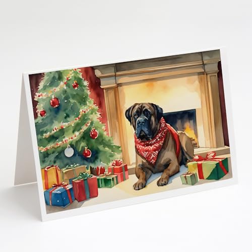 Caroline's Treasures DAC2625GCA7P Bullmastiff Cozy Christmas Greeting Cards Pack of 8 Blank Cards with Envelopes Whimsical A7 Size 5x7 Blank Note Cards