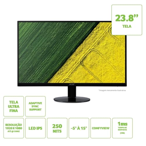 Monitor Acer Ultra-Thin SA240Y G0 23.8 120 Hz LED IPS de tela Zero Frame