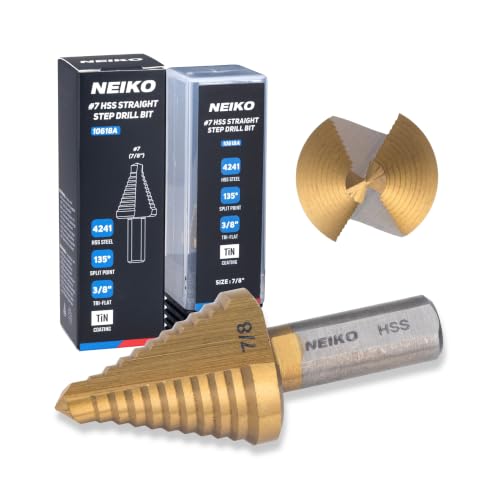 Image of NEIKO 10618A Step Drill Bit, 1 Step 7 /8 inch Straight High Speed Steel, Titanium Nitride Coated, 3 /8 inch Tri-Flat Step Bits for Steel, Metal, Wood, Plastic, Unibit Cone Drill Bits, Two Flute
