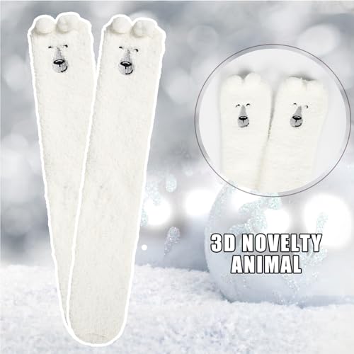 Image of Benefeet Sox Girls Cute Animal Fuzzy Knee High Socks Womens Funny Striped Cozy Winter Warm FluffyThigh High Socks Leg Warmers