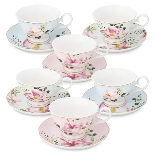 Ogni tazza da tè ha una capacità di 150 ml ed è accompagnata da un piattino abbinato per una maggiore funzionalità. Capacità della tazza: 150 ml, dimensioni: 9 x 6 cm; piattino: diametro: 13 cm