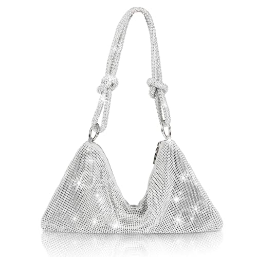 Image of Silver Rhinestone Purse, Women Evening Bag Glitter Bling Sparkly Bags, Gold Purse Wedding, Glitter Silver Bag Crystal Prom Clutchs for Party /Formal
