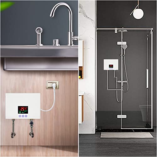 3000W Tankless Mini Hot Water Heater Under Sink 110V Thermostatic Washing Heating System With Remote Control Digital Display For Home Kitchen Bathroom (White) #TOP3