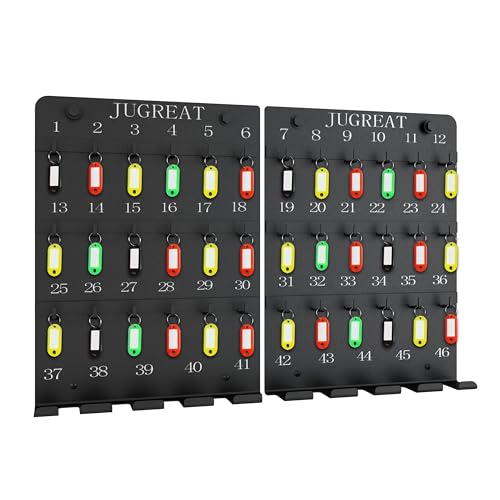 JUGREAT Metal Key Hooks Board with 46 Hooks,Key Holder for Wall, Metal Key Rack with 38 Key Tags,Wall-Mounted Key Hanging Board for Garage, Car Dealer, Office, Hotel, Real Estate(Matte Black by JUGREAT - Used condition - US$46.03