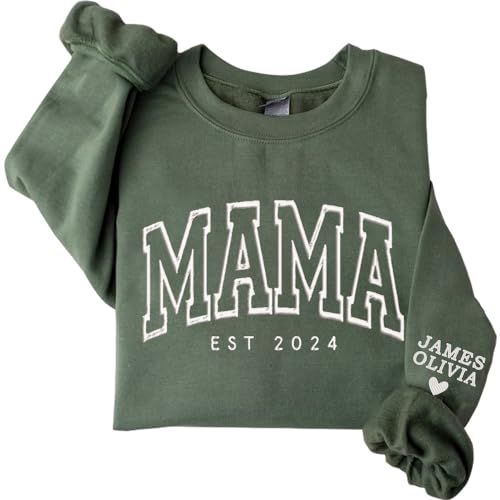 Customized Embroidered Sweatshirt For Women, Custom Embroidered Hoodie For Mama, Mom, Grandma, Personalized Gift For Women