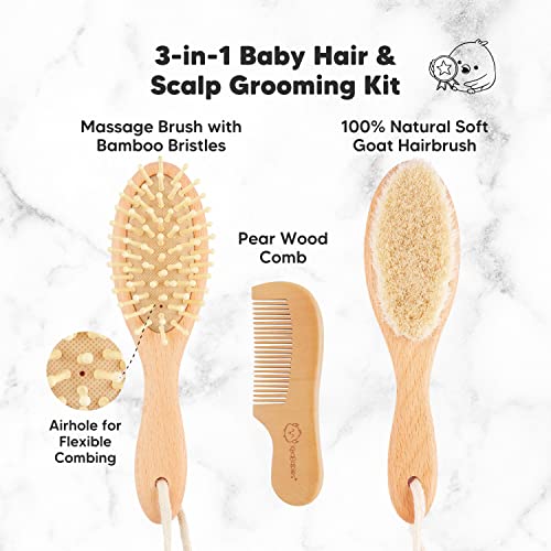 image for KeaBabies Baby Hair Brush - Natural Wooden Cradle Cap Brush with Soft 