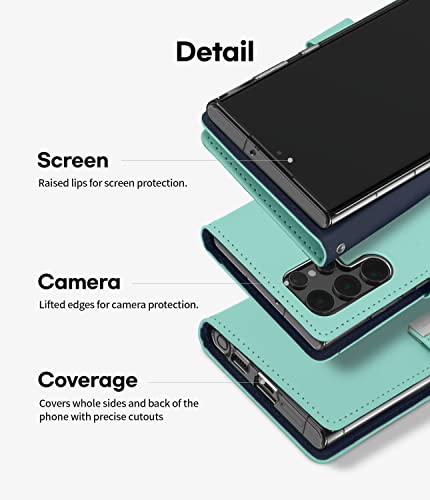 Goospery Rich Wallet Case Designed For Galaxy S22 Ultra, Extra Card Slot Flap Functional & Fashionable Stylish Pu Leather Flip Card Holder Phone Cover - Mint #TOP4