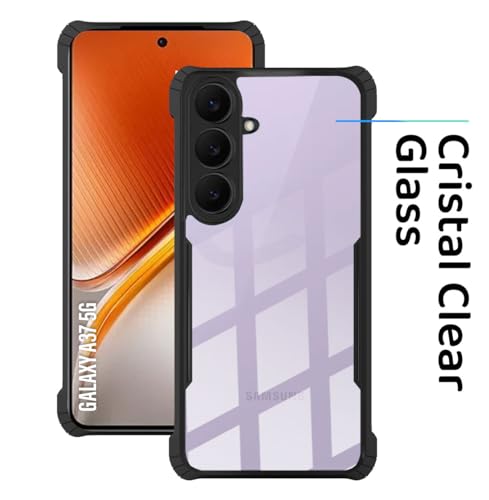 Image of Polycarbonate Crystal Clear Back Cover Case for Samsung Galaxy A37 5G | 360 Degree Protection | Shock Proof Design | Transparent Back Cover for Samsung Galaxy A37 5G - Black Bumper