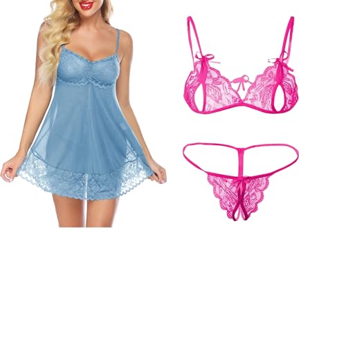 Image of SSoShHub Lace Babydoll Lingerie Sexy Mini Chemise Mesh Wedding Nightie Bridal Nightdress with Bikini