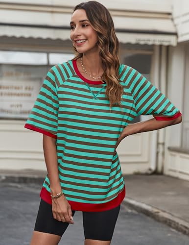 Zeagoo Women Striped T Shirts Oversized Crewneck Short Sleeve Tops Summer Casual Blouse Color Block Basic Tee S-XXL3